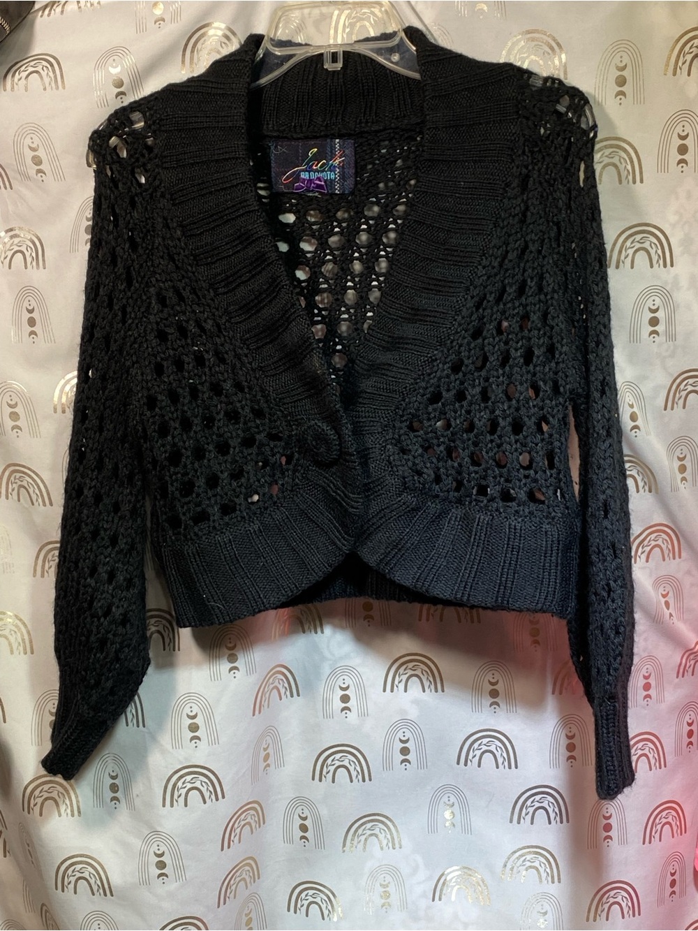 Jack by BB Dakota Black Cropped Open-Knit Cardigan